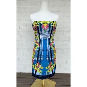 Pinko NWT Strapless Mini Dress Size 6 Floral Architectural Print Gold Zip